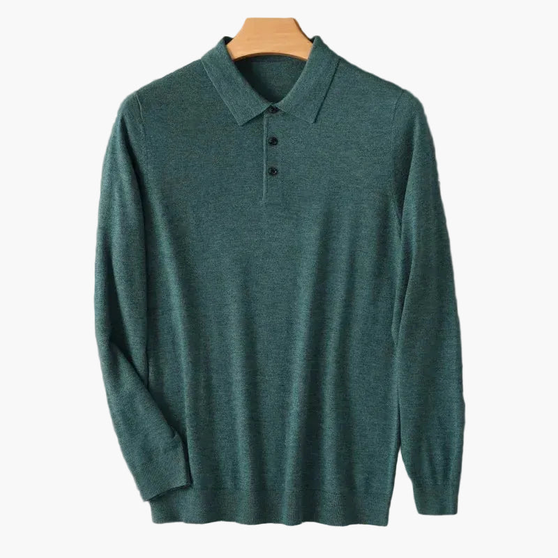 Long Sleeve Polo Sweater with Button Placket for Men