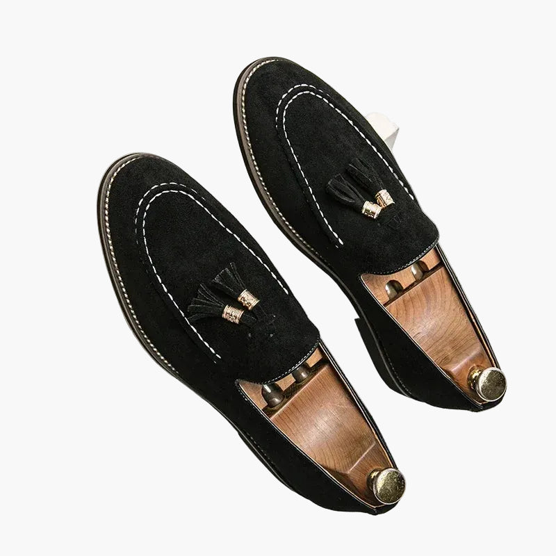 Suede Tassel Loafers with Low Heel for Men