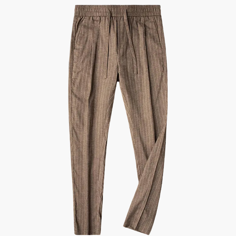 Striped Straight Leg Trousers with Drawstrings for Men