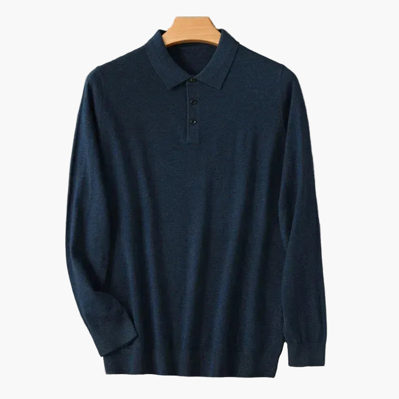 Long Sleeve Polo Sweater with Button Placket for Men