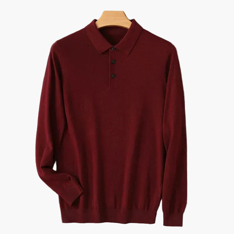 Long Sleeve Polo Sweater with Button Placket for Men