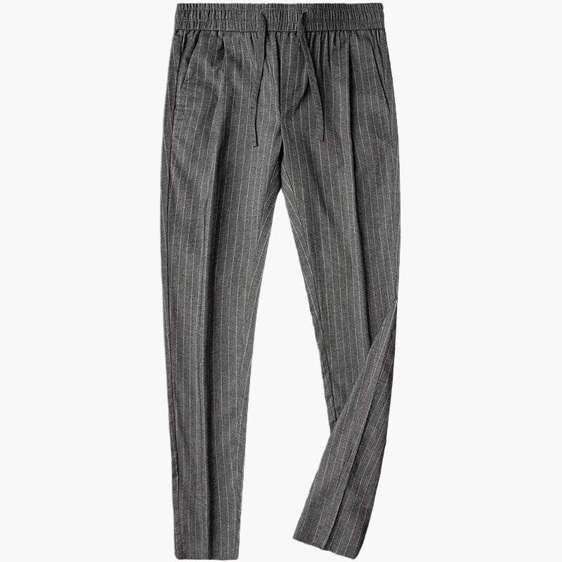 Striped Straight Leg Trousers with Drawstrings for Men