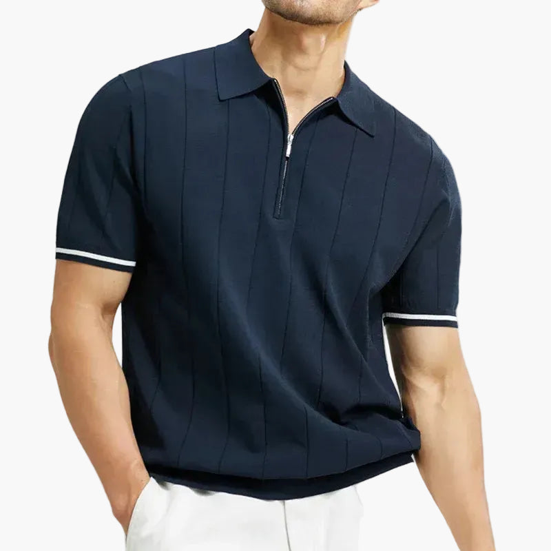 Ribbed Quarter Zip Polo Shirt for Men