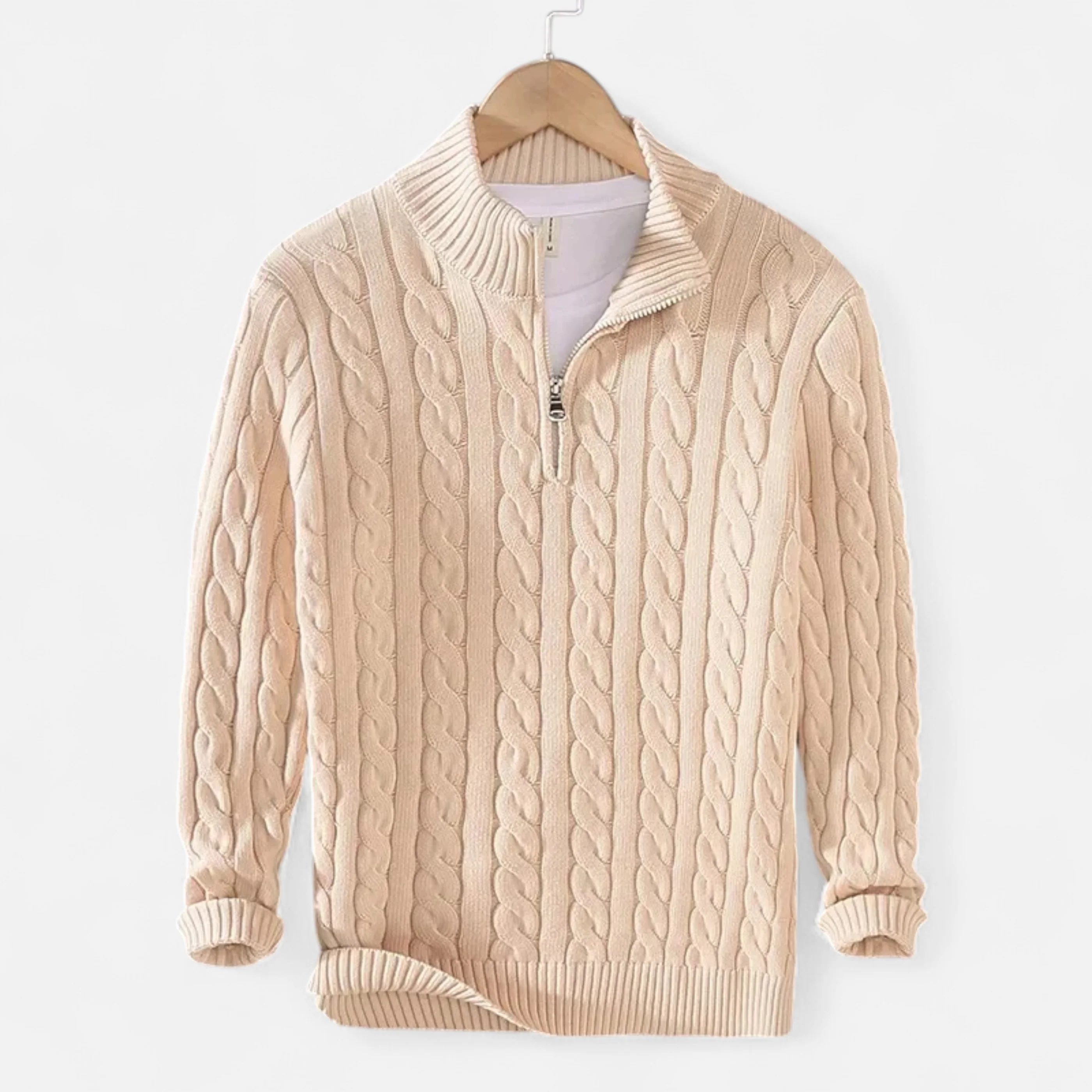 High Neck Cable-Knit Quarter-Zip Sweater for Men