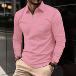 Long Sleeve Zip Polo Shirt with Chest Pocket for Men