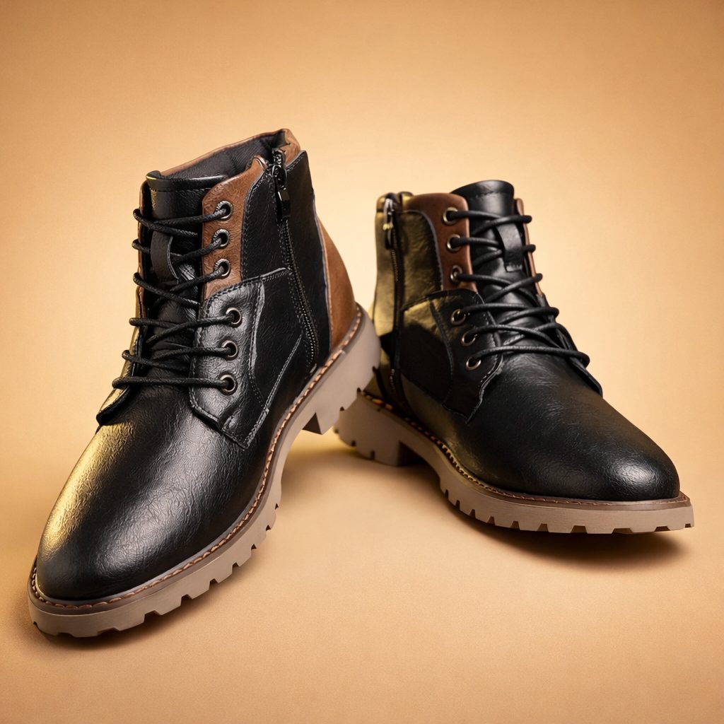Lace-Up Ankle Boots for Men - Black