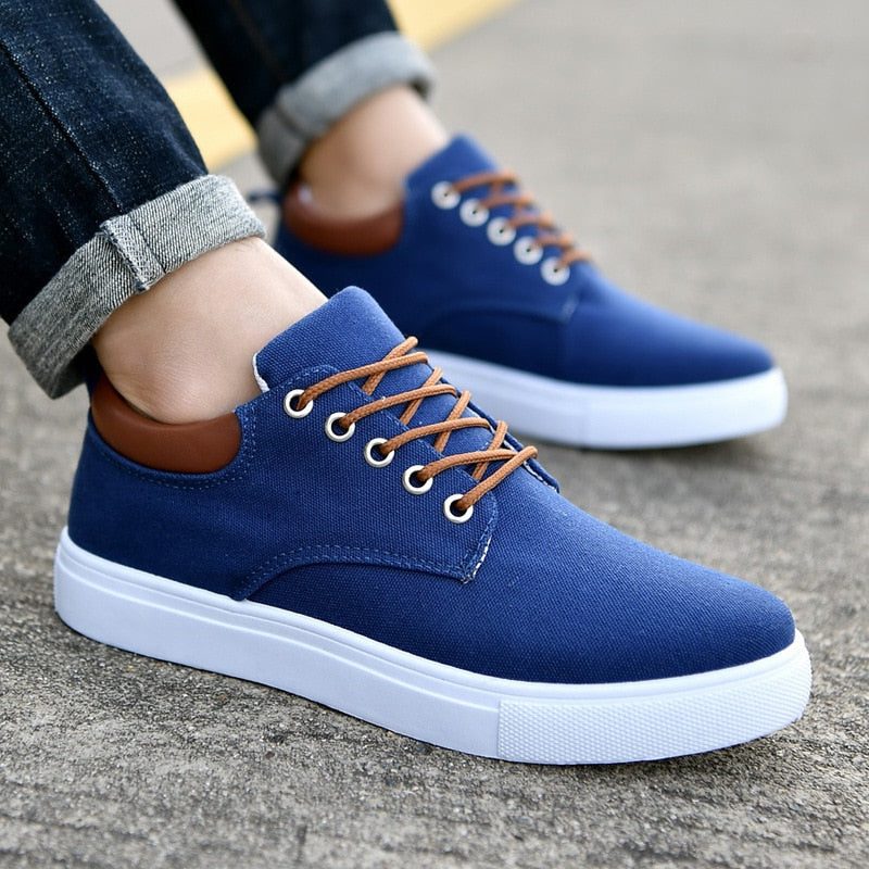 Lace-Up Canvas Trainers for Men - Blue