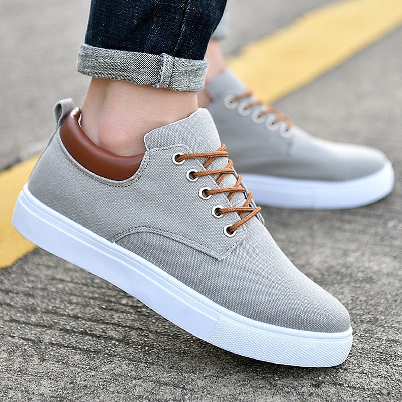 Lace-Up Canvas Trainers for Men - Grey