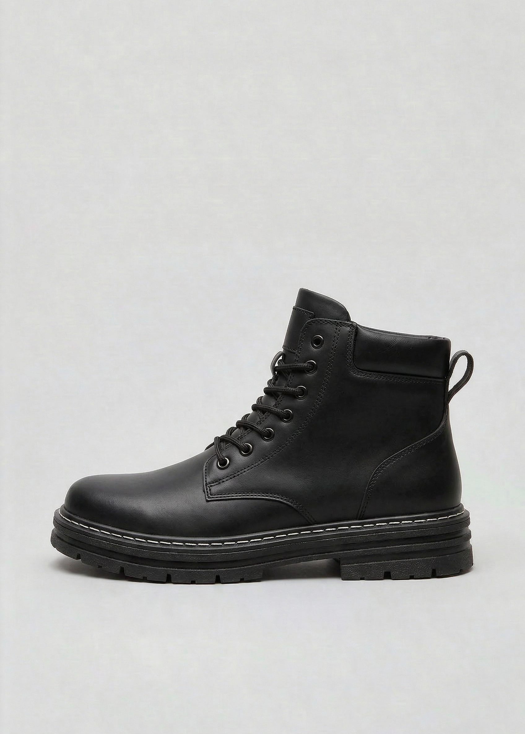 Lace-Up Chunky Sole Boots for Men - Black