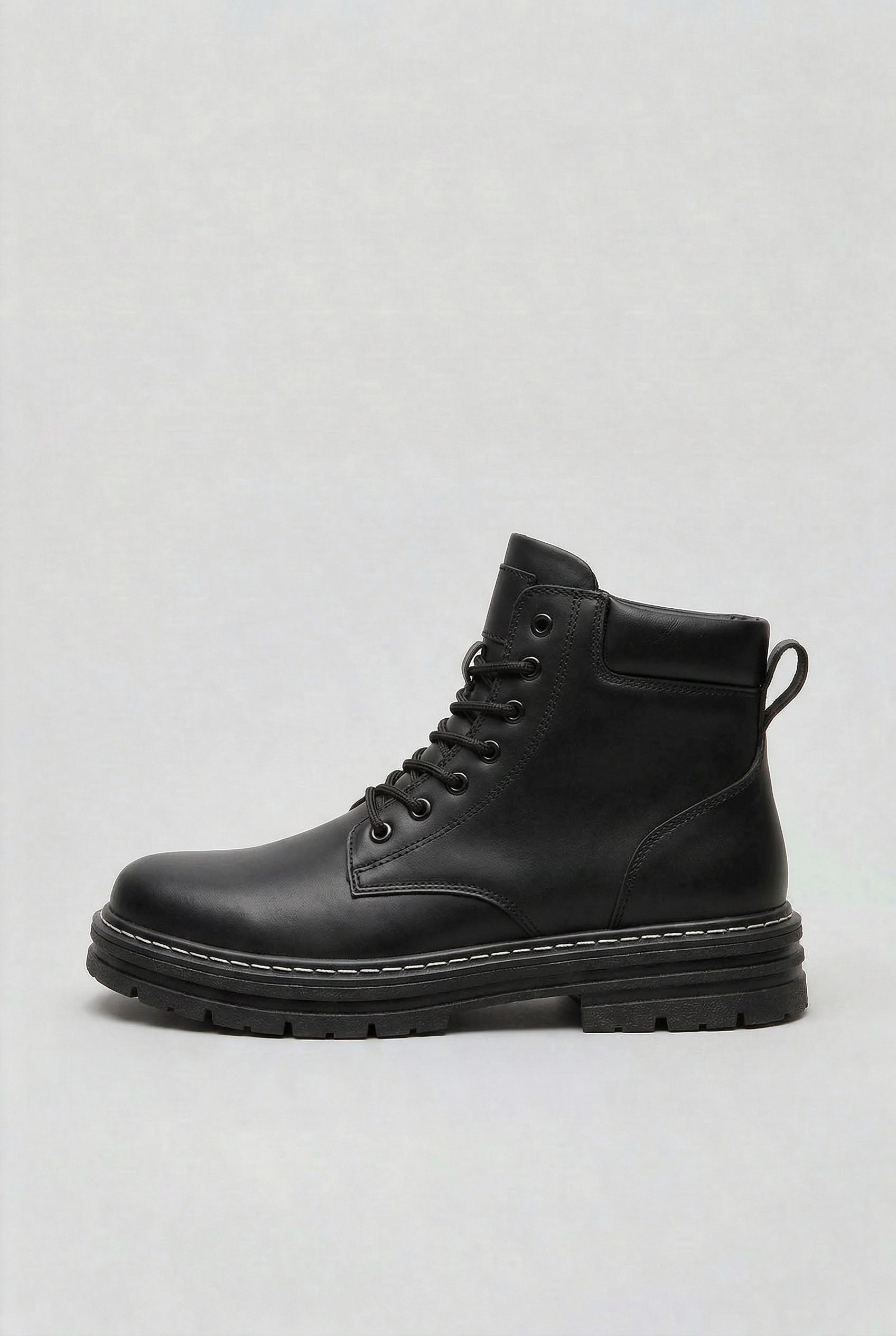 Lace-Up Chunky Sole Boots for Men - Black