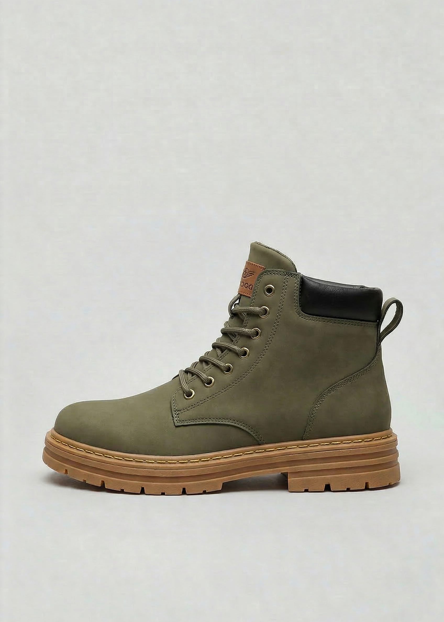 Lace-Up Chunky Sole Boots for Men - Dark Green
