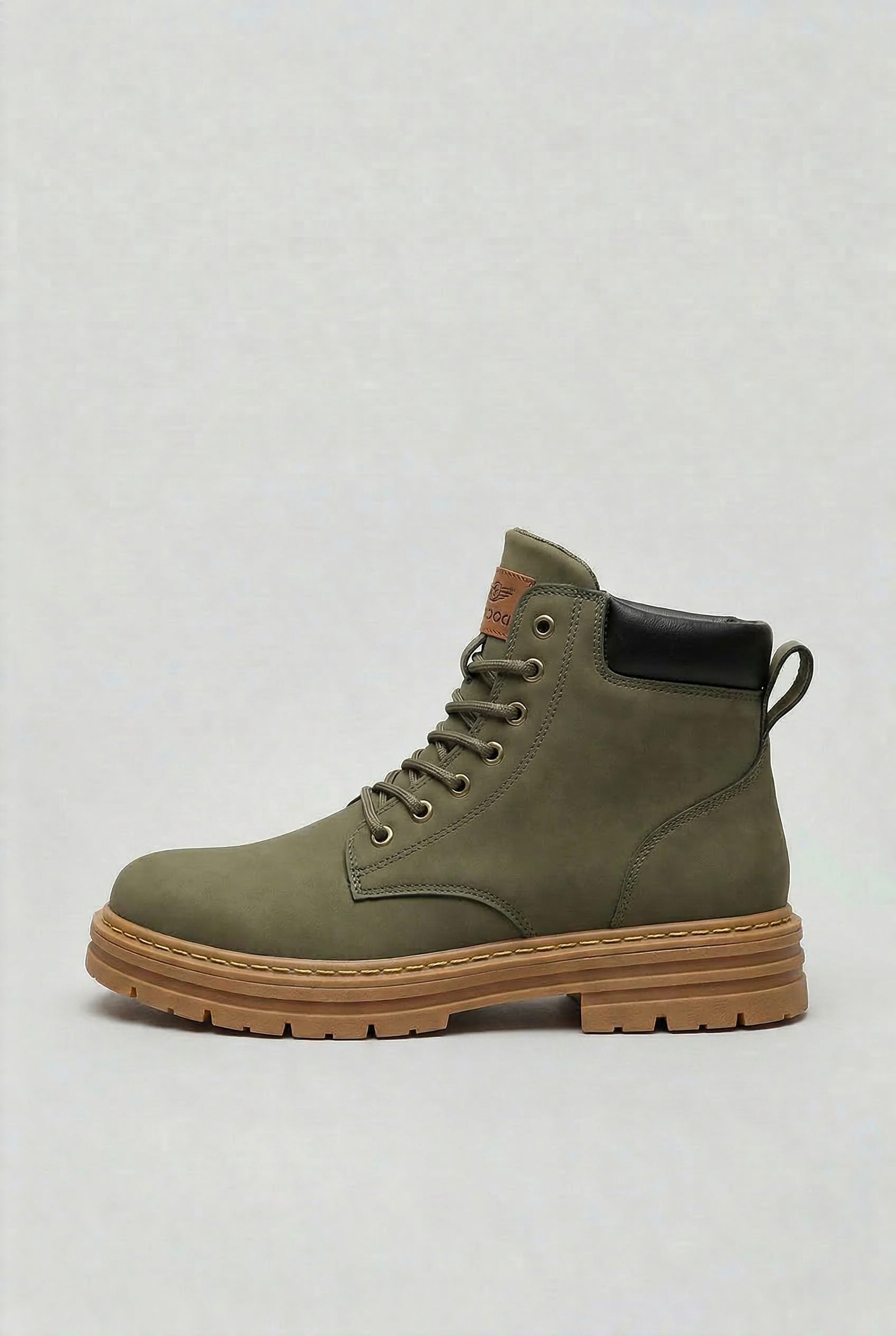 Lace-Up Chunky Sole Boots for Men - Dark Green