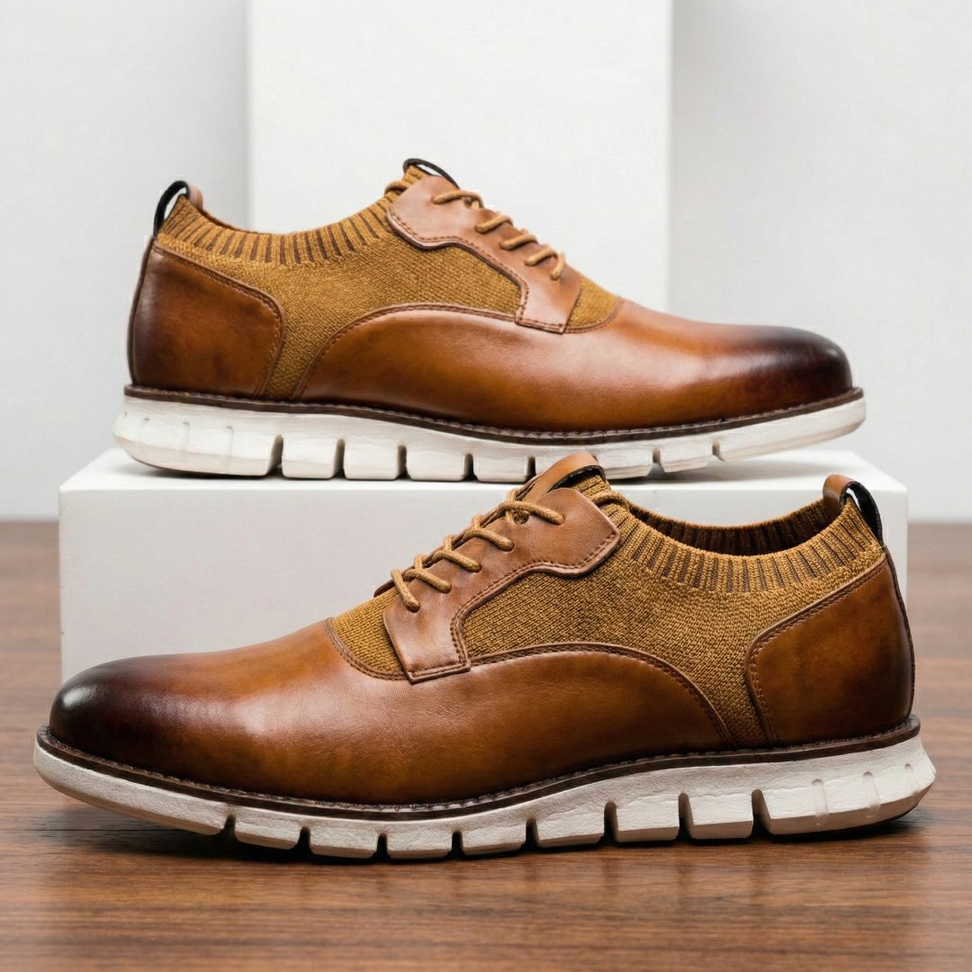 Lace-Up Knit Leather Sneakers for Men - View 3