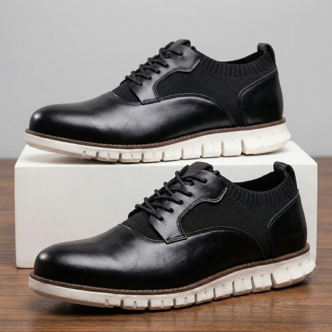 Lace-Up Knit Leather Sneakers for Men - View 4