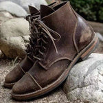 Lace-Up Leather Ankle Boots for Men - Brown