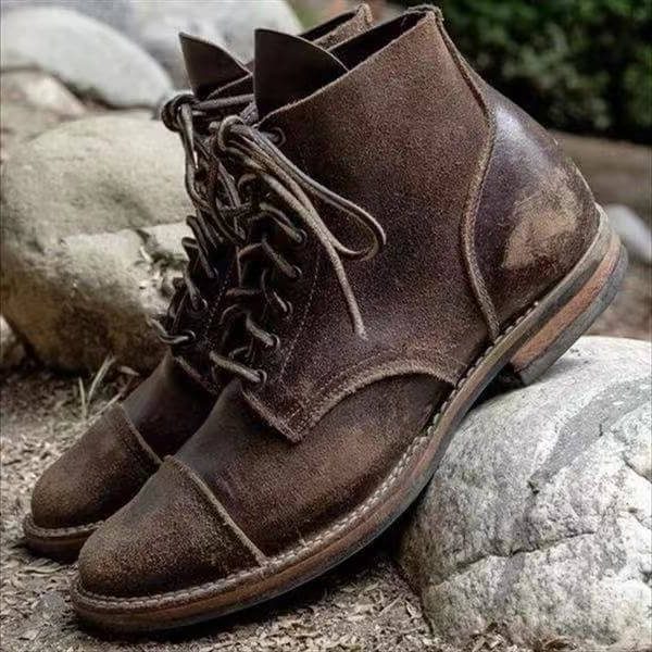 Lace-Up Leather Ankle Boots for Men - Brown