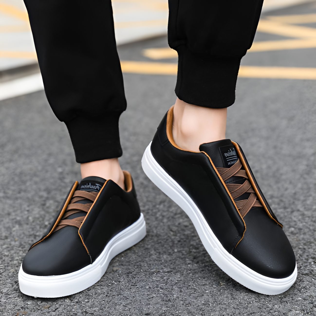 Lace-Up Leather Trainers for Men - View 2
