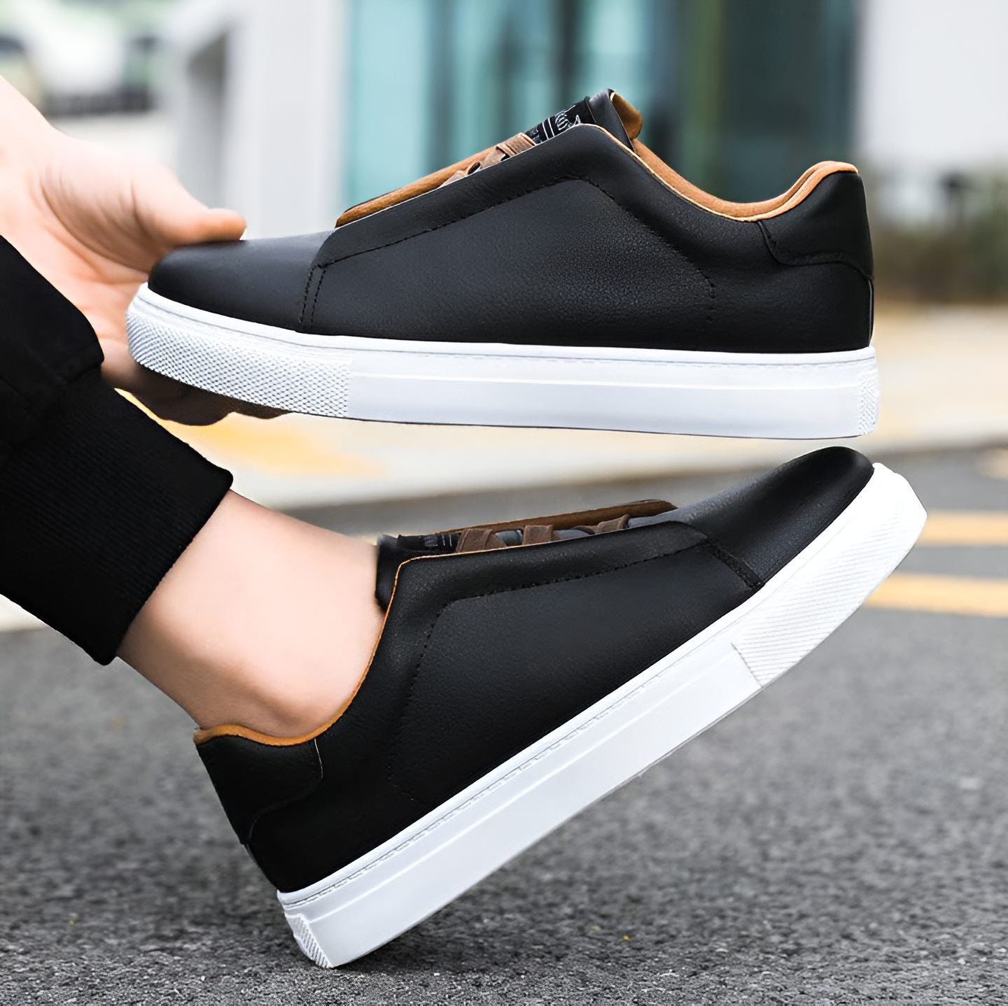 Lace-Up Leather Trainers for Men - View 3