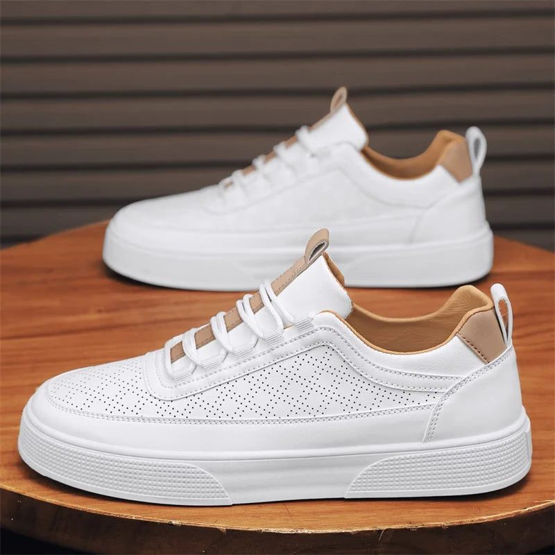 Perforated Leather Trainers with Lace-Up for Men