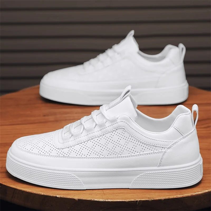 Perforated Leather Trainers with Lace-Up for Men
