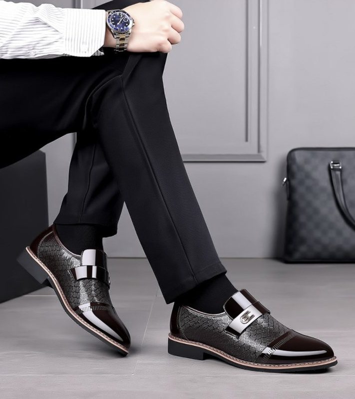 Lace-Up Pointed Toe Derby Shoes for Men - View 6