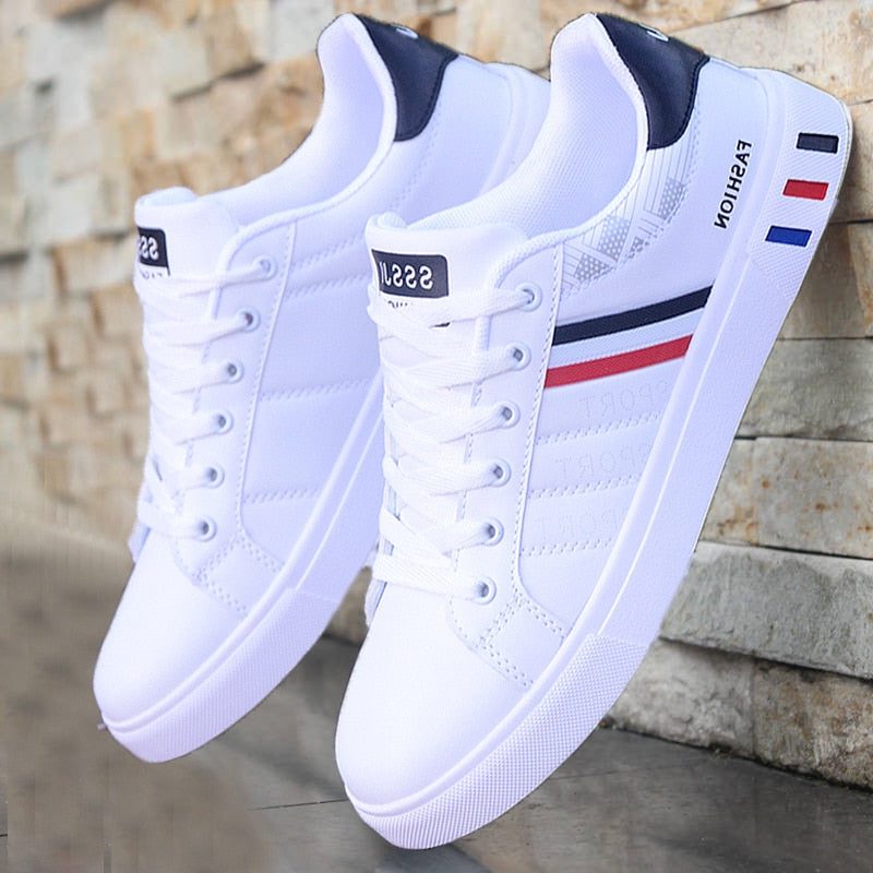 Lace-Up Trainers for Men - White (with red and blue details) (2)