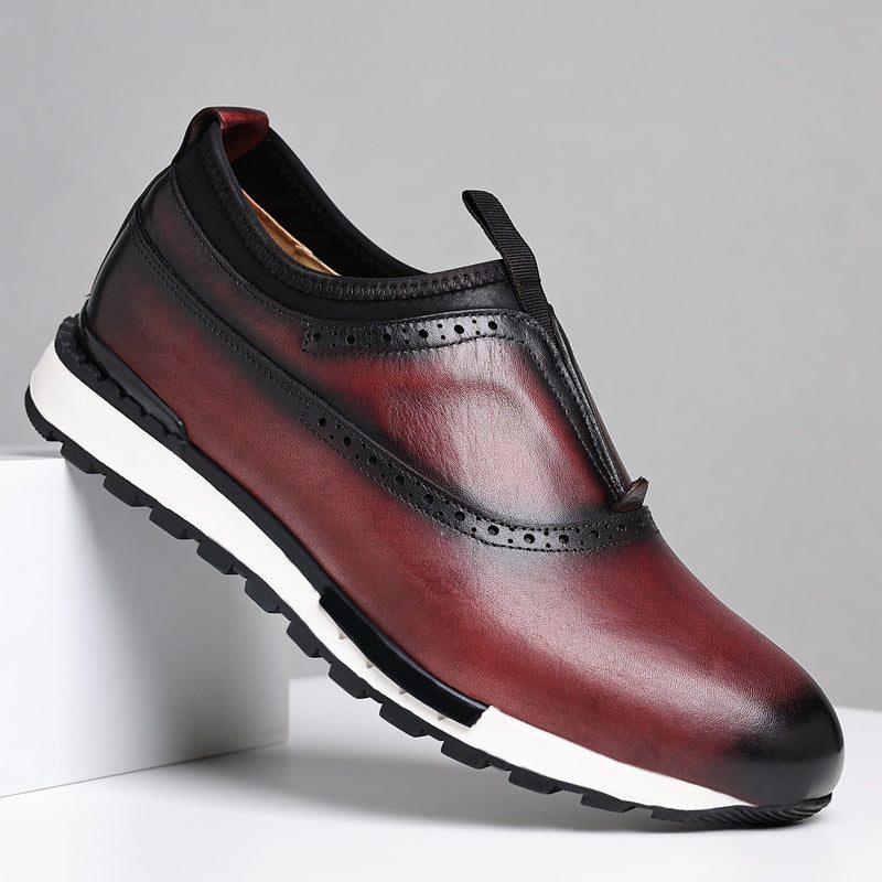 Laceless Leather Brogue Sneaker for Men - Wine Red