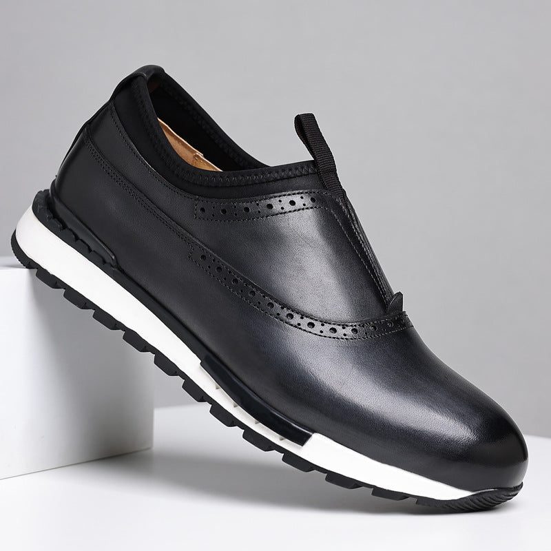 Laceless Leather Brogue Sneaker for Men - Black