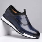 Laceless Leather Brogue Sneaker for Men - Deep Blue