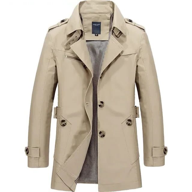 Lapel Collar Trench Coat for Men - Beige