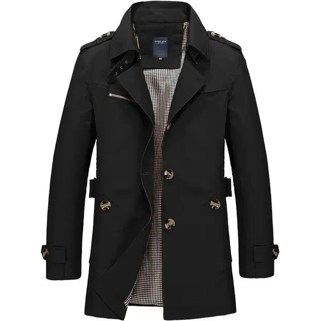 Lapel Collar Trench Coat for Men - Black