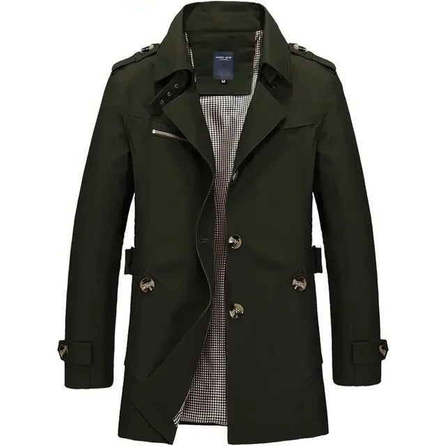 Lapel Collar Trench Coat for Men - Green
