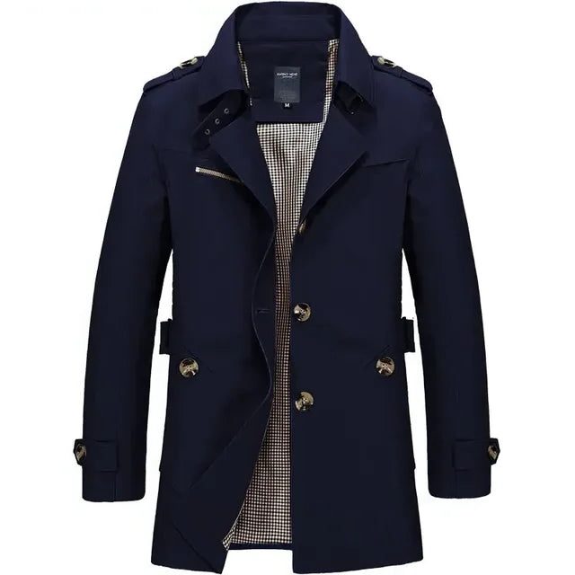 Lapel Collar Trench Coat for Men - Dark Blue