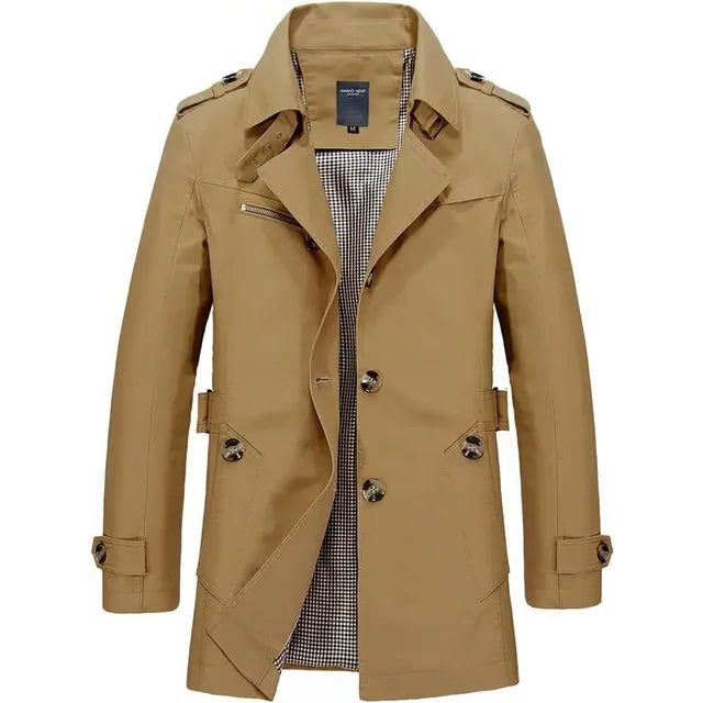 Lapel Collar Trench Coat for Men - Khaki