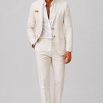Linen Double-Breasted Slim Fit Suit Set for Men