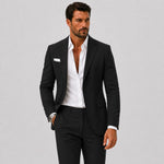 Linen Double-Breasted Slim Fit Suit Set for Men - Noir