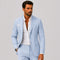 Linen Double-Breasted Slim Fit Suit Set for Men - Bleu ciel