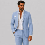 Linen Double-Breasted Slim Fit Suit Set for Men - View 16