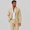 Linen Double-Breasted Slim Fit Suit Set for Men - Beige