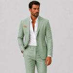 Linen Double-Breasted Slim Fit Suit Set for Men - Vert menthe