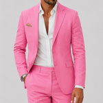 Linen Double-Breasted Slim Fit Suit Set for Men - Rose vif
