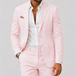 Linen Double-Breasted Slim Fit Suit Set for Men - Rose bébé