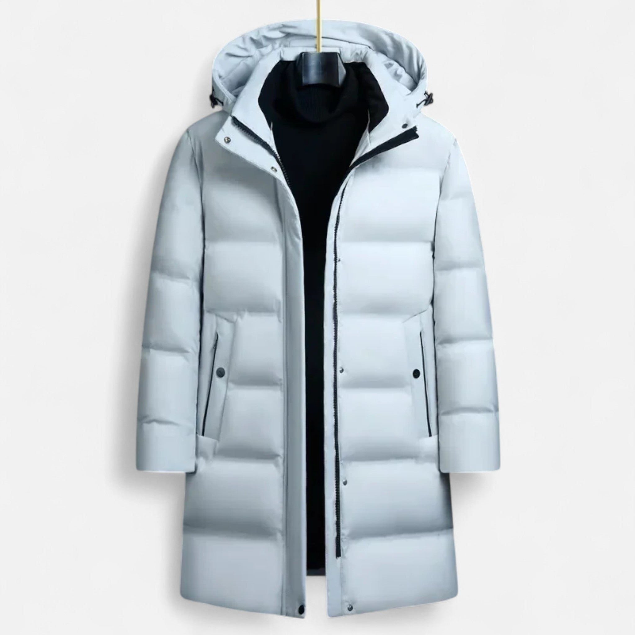 Long Puffer Coat with Hood for Men - White
