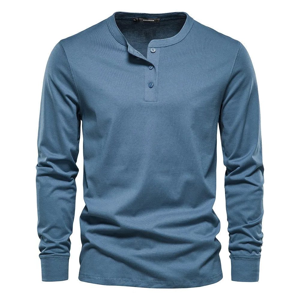 Long Sleeve Henley Shirt for Men - Lichtblauw