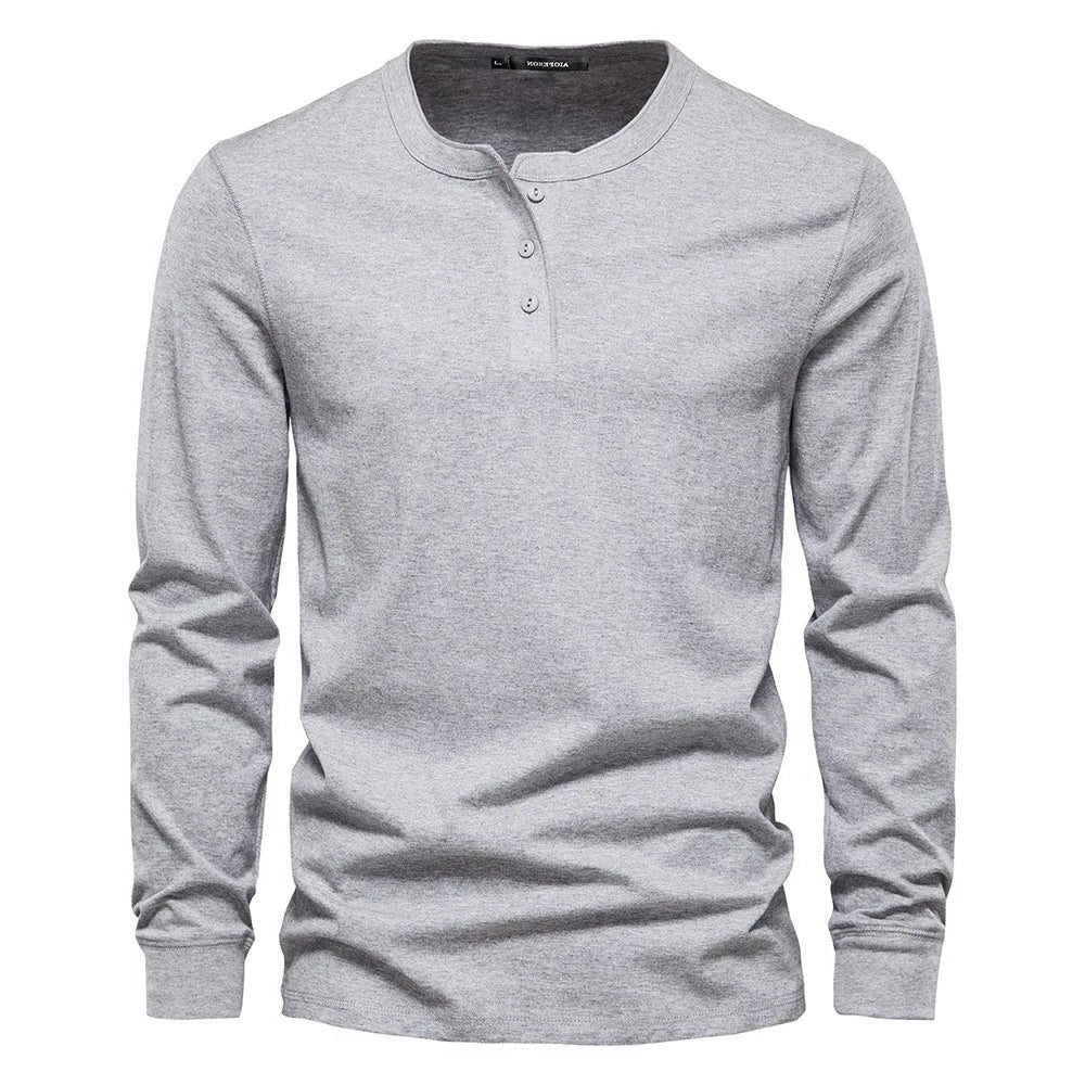 Long Sleeve Henley Shirt for Men - Lichtgrijs