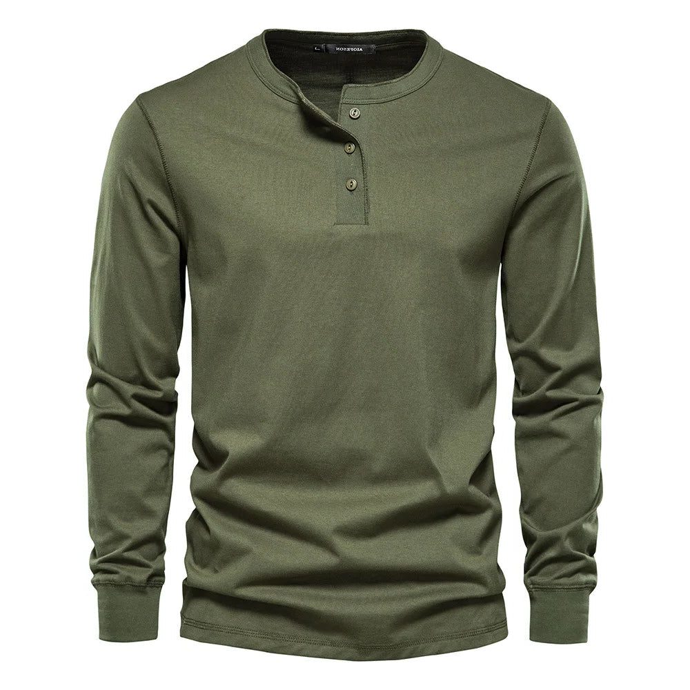 Long Sleeve Henley Shirt for Men - Groen