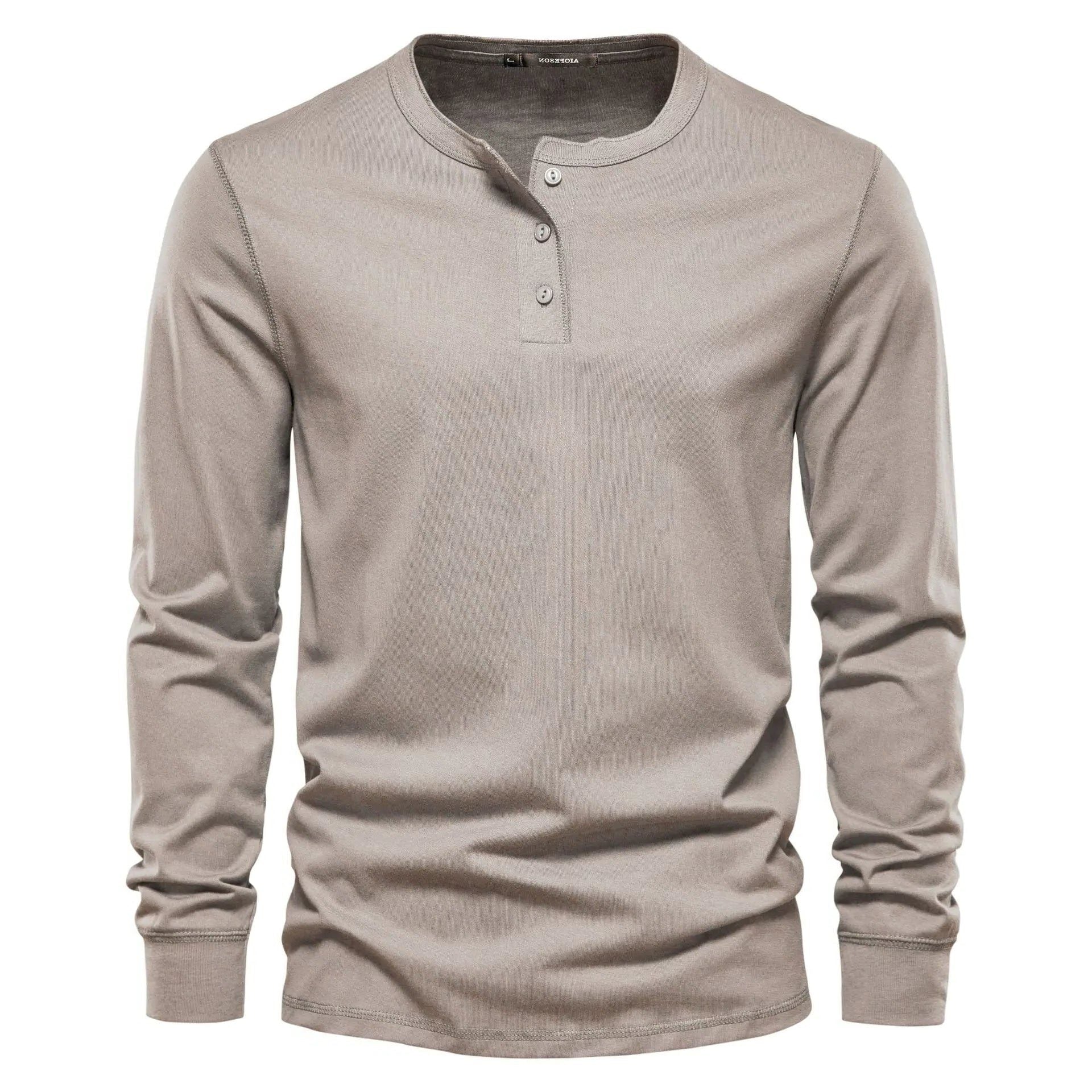 Long Sleeve Henley Shirt for Men - Beige