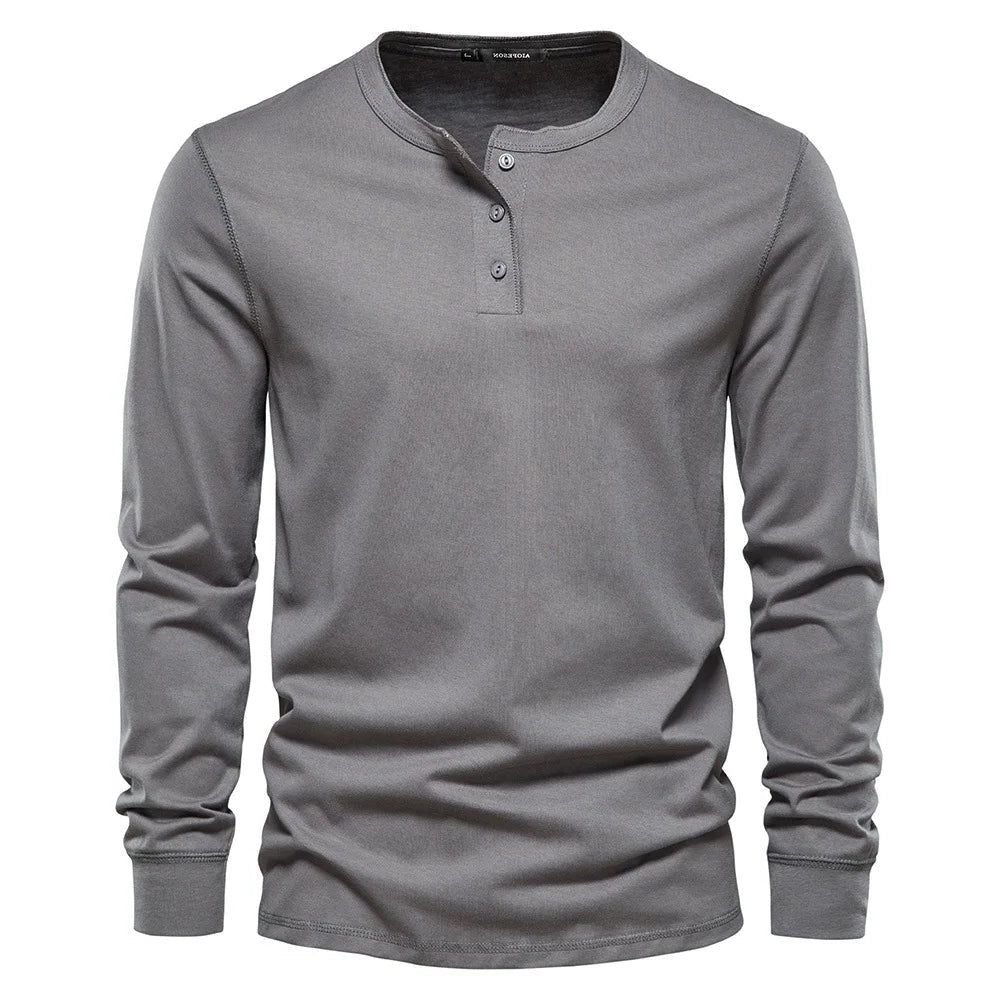 Long Sleeve Henley Shirt for Men - Donkergrijs