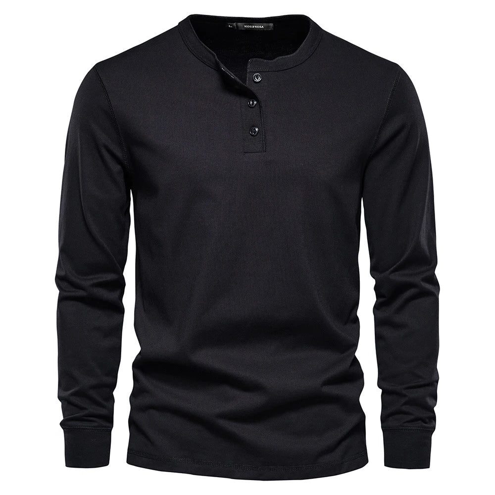 Long Sleeve Henley Shirt for Men - Zwart
