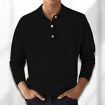 Long Sleeve Knit Polo for Men - Black
